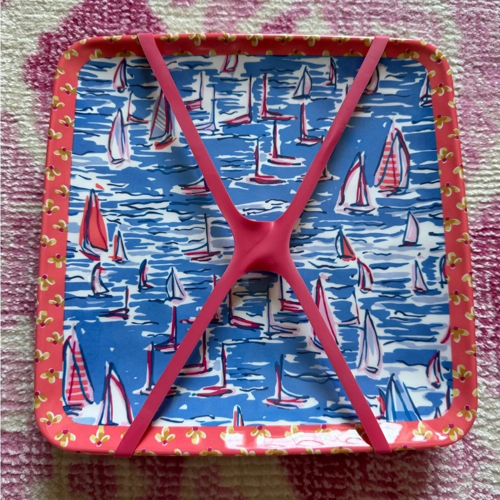 NWOB Lilly Pulitzer Set of 4 Square Melamine Plates Boatylicious Sway With Me